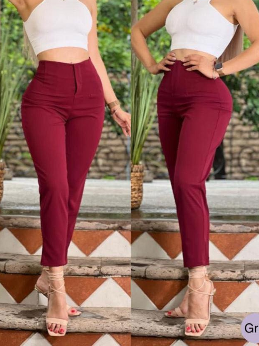 Pantalon de tiro alto con zipper Color VINO – Success Boutique Cuu