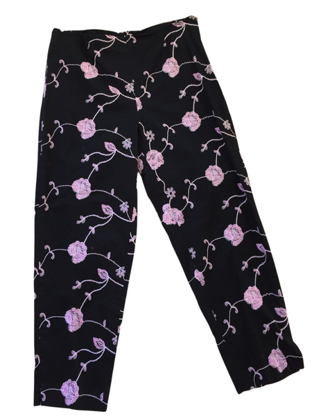 Pantalon de vestir con estampado de flores rosas Color Negro
