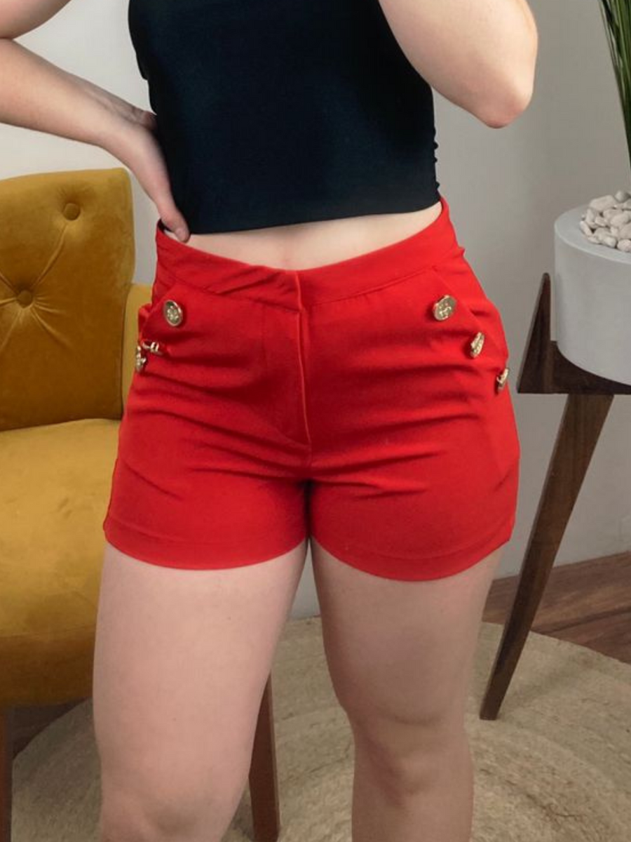 shorts outfit rojo casual Short Rojo De Vestir Short De Vestir Con Botones Dorados Color Rojo