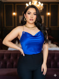 Blusa de satin con cadena de tirantes Azul rey