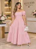 Vestido con elastico en cintura y listones en manga rosa