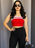 Top straplee con lineas Rojo