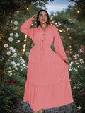 Vestido de manga larga con botones frontales corte A salmon