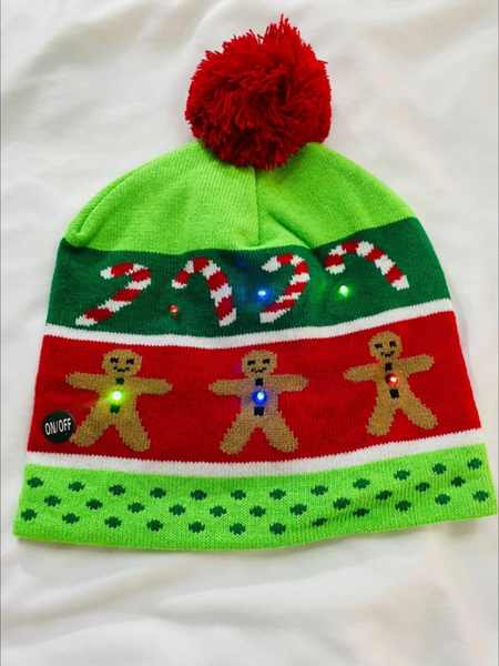 Gorro navideño de caramelos y galletas con luces