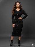 Vestido de manga larga con botones dorados color negro