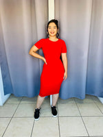 Vestido liso basico de manga corta rojo