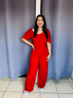 Conjunto de manga tipo globo y pantalon de vestir rojo