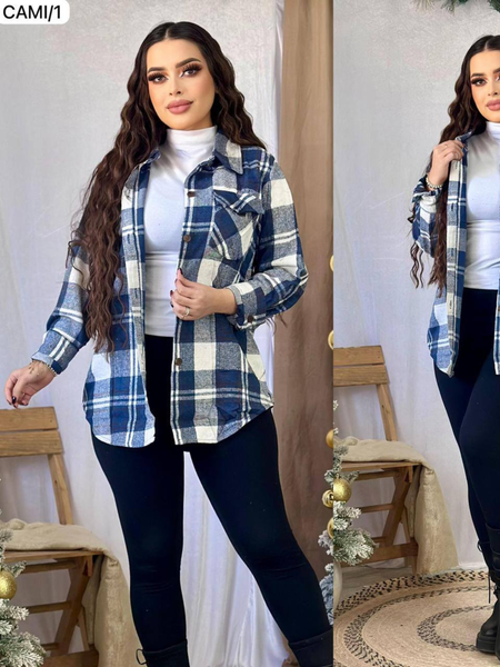 Camisa afelpada de franela de cuadros azul marino