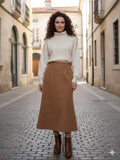 Falda de gamuza larga café