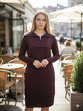 Vestido tejido con zipper corte recto café