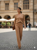 Conjunto tejico con botones frontales medios liso beige