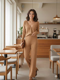 Conjunto tejico con botones frontales medios liso beige