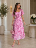 Vestido con estampado floral con manga color rosa