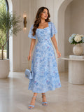 Vestido con estampado floral con manga color azul