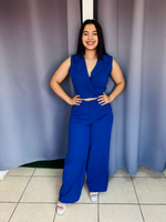 Conjunto de chaleco y pantalon de vestir con cinturon  azul rey
