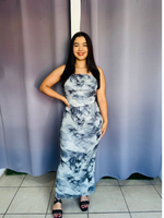 Vestido largo marmoleado tipo mesh gris
