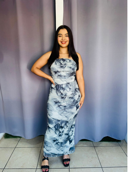Vestido largo marmoleado tipo mesh gris