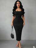 Vestido de tela mesh con corrugado frontal y tirantes negro