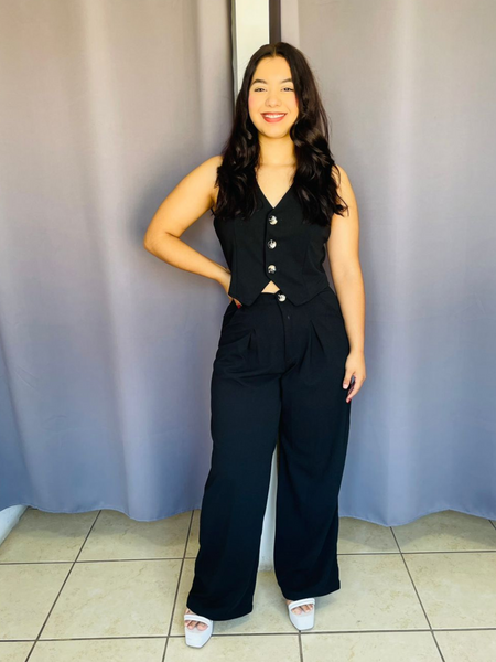Conjunto de chaleco liso con botones negro