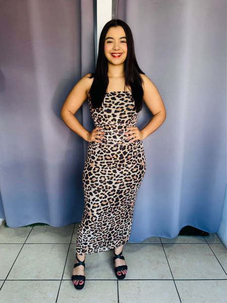 Vestido largo con estampado de animal print mesh