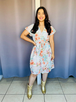 Vestido con estampado floral con detalles dorados Naranja