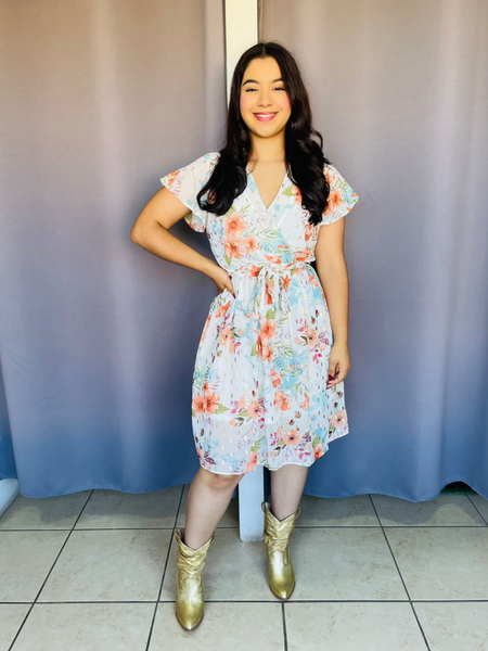 Vestido con estampado floral con detalles dorados Naranja