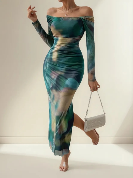 Vestido ajustado con estampado de mandala color verde