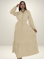 Vestido de manga larga con botones frontales corte A beige