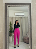 Pantalón de tiro alto con zipper color magenta