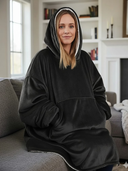 Sudadera afelpada con gorro afelpada negra