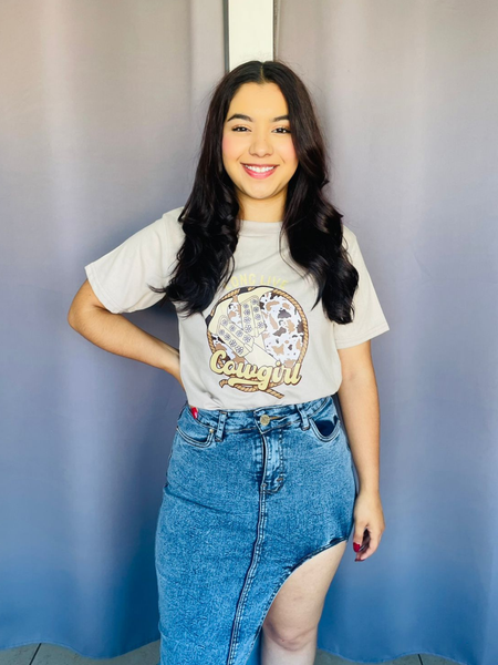 Playera vaquera con estampado cowgirl beige