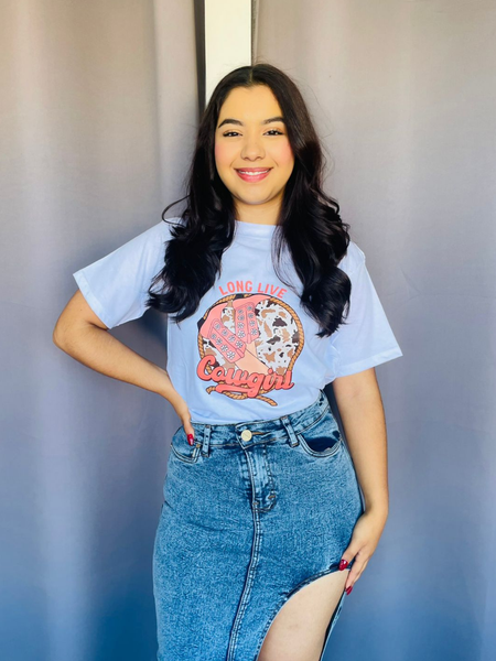 Playera vaquera con estampado cowgirl blanco