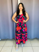 Vestido con estampado de flor y piña rosa negro