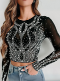 Top de brillos plata color negro