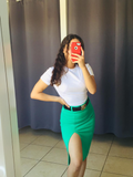 Falda tipo lápiz con abertura color verde