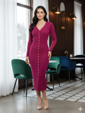 Vestido de botones dorados largo color rosa fiucha