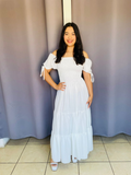 Vestido con elastico en cintura y listones en manga blanco