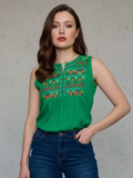 Blusa bordada de bocamanga color verde