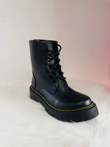 Botin combat de cintas con tejido amarillo Negro