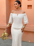 Blusa tipo campesina con detalle dorado blanca