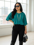 Blusa con detalle en hombro escote V manga ancha Color Verde