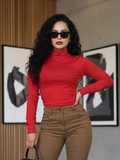 Blusa de manga larga cuello de tortuga lisa rojo