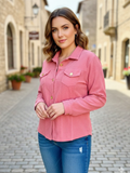 Camisa de pana con botones frontales rosa