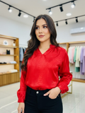 Blusa con estampado de serpiente de satin Rojo