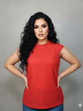 Blusa con olan en cuello de encaje Rojo