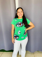 Playera con estampado de ojos con brillos Verde