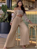 Pantalon de lino de campana con elastico color beige