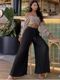 Pantalon de lino de campana con elastico color negro