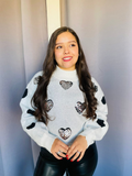 Sueter tejido con diseño de corazon con lentejuela blanco