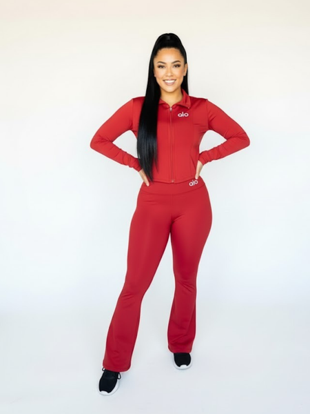 Conjuntos de sudadera y pantalonera de campana Alo Rojo